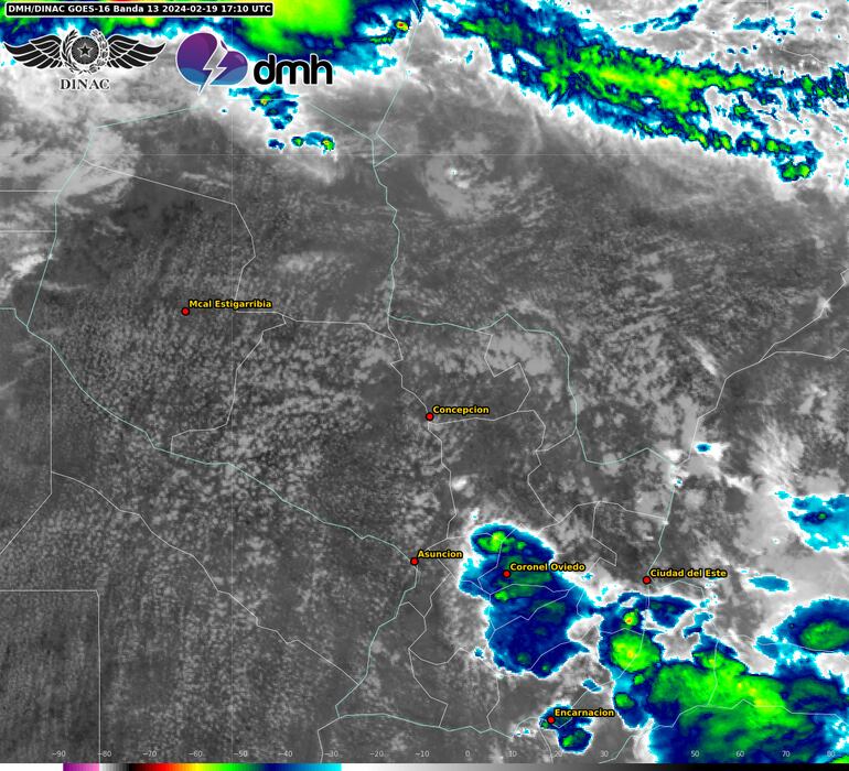 Núcleos de tormenta sobre el territorio nacional.