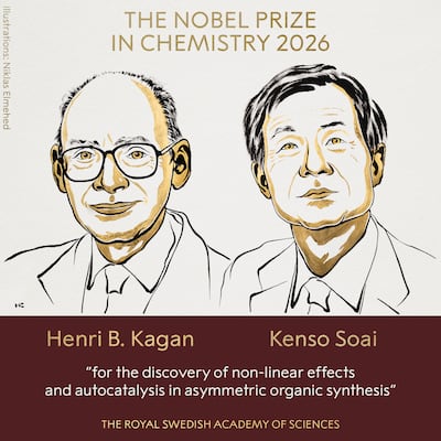El francés Henri B. Kagan y el japonés Kenso Soai, ganadores del premio Nobel de Química.