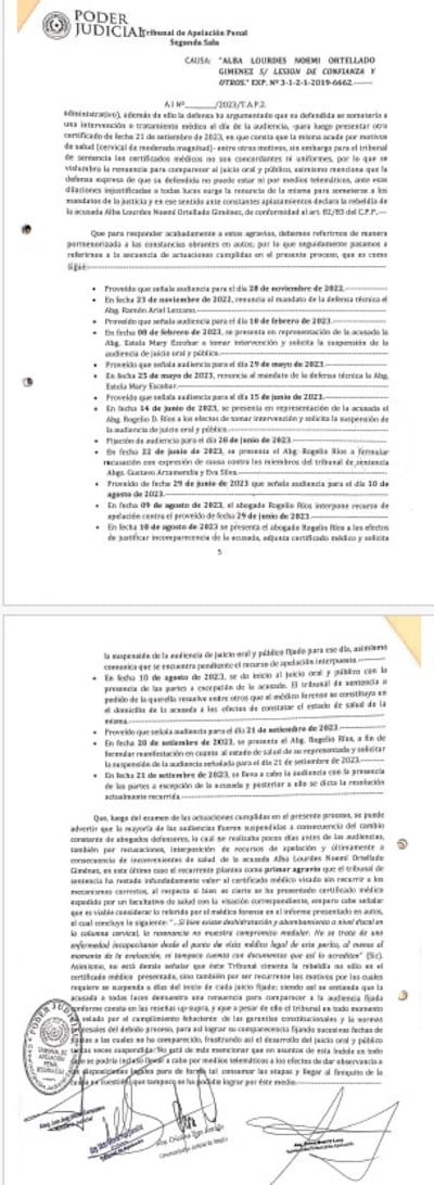 Copia captada de la resolución Por A.I. número 177/2023 del Tribunal de Apelaciones, Segunda Sala, integrada por los camaristas Víctor Vega González, Cristino Yeza Araújo y Zulma Luna. Esta última votó en disidencia.