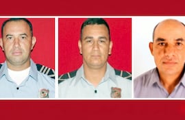 Los suboficiales Atilio Martínez Barrios y Herminio Ojeda González, junto al civil Josemar Escobar Piris, asesinados en el ataque al Puesto Policial N° 4 de Naranjito.