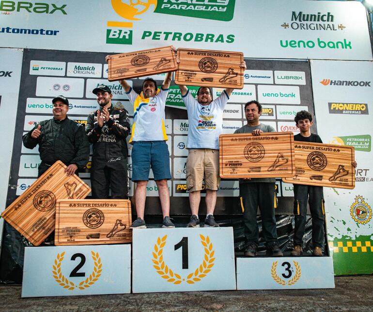 Diego Cruz Escobar y Ramiro Ayala (centro) celebran el triunfo logrado en la RC4A y la F2 PRO.