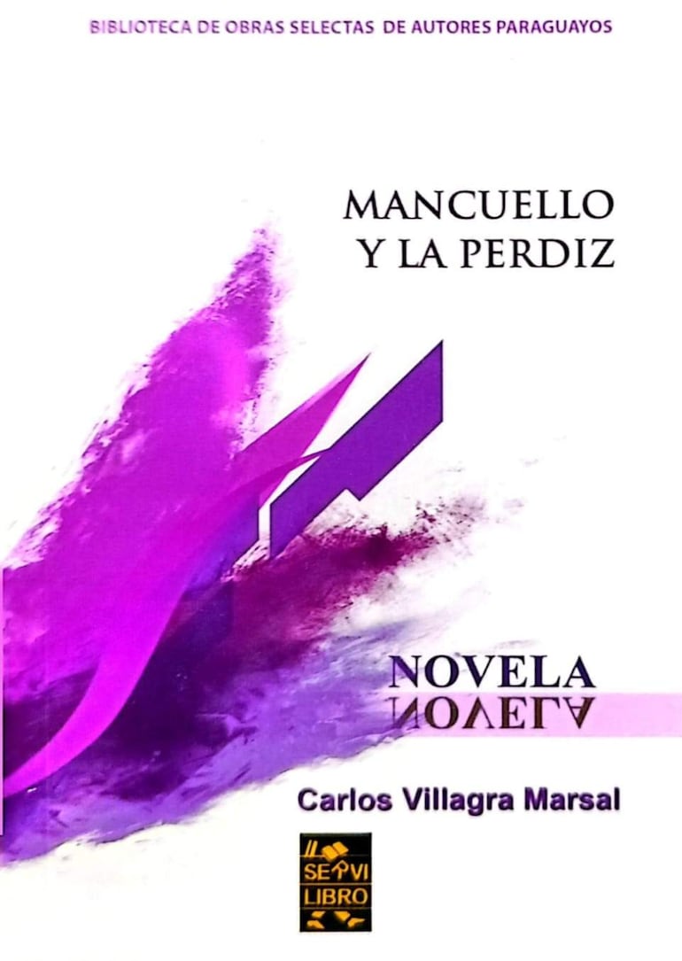 Portada del libro 'Mancuello y la Perdiz' en tonos morados, con título y nombre del autor claramente visibles.