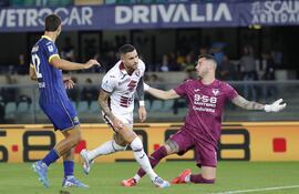 Verona (Italy), 20/09/2024.- Torino's Antonio Sanabria (C) celebrates after scoring the 0-1 goal during the Italian Serie A soccer match Hellas Verona vs Torino Fc at Marcantonio Bentegodi stadium in Verona, Italy, 20 September 2024. (Italia) EFE/EPA/Emanuele Pennnacchio