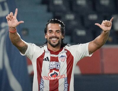 Cristian Javier Báez, en la celebración de uno de sus goles para el Junior de Barranquilla por la Copa Colombia.