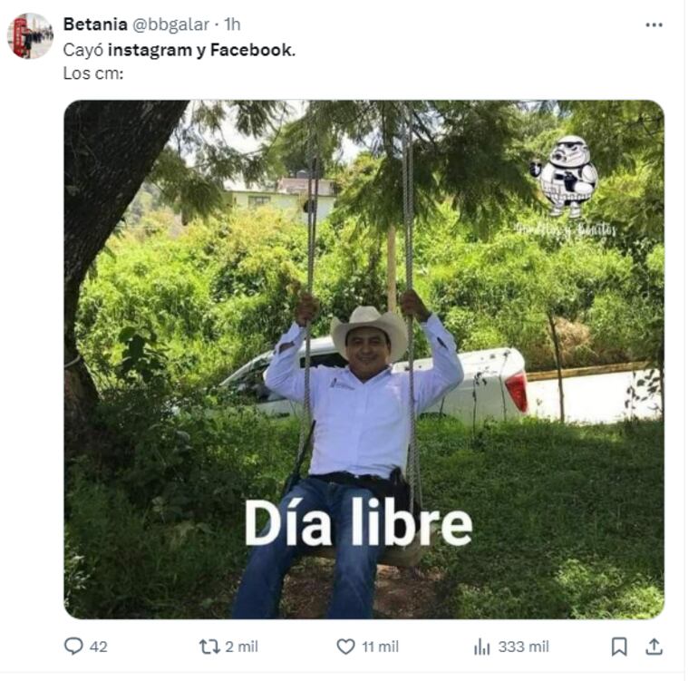 Usuarios de X usan el humor para graficar la caída de Facebook e Instagram.