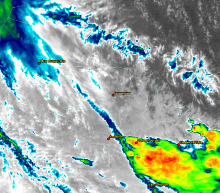 Mapa satelital de Meteorología que indica el avance de lluvias.