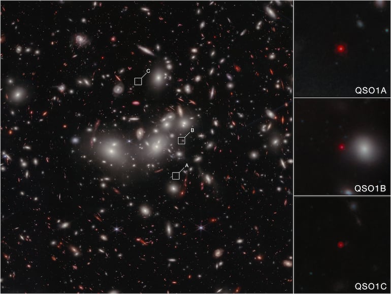 Imagen de un telescopio espacial que muestra cientos de objetos brillantes de distinto tamaño, color y forma sobre el fondo negro del espacio.