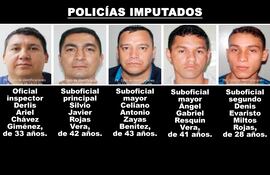 Los policías imputados y encarcelados: oficial inspector Derlis Ariel Chávez Giménez, suboficial principal Silvio Javier Rojas Vera, suboficial mayor Celiano Antonio Zayas Benítez, suboficial mayor Ángel Gabriel Resquín Vera y suboficial segundo Denis Evaristo Miltos Rojas.