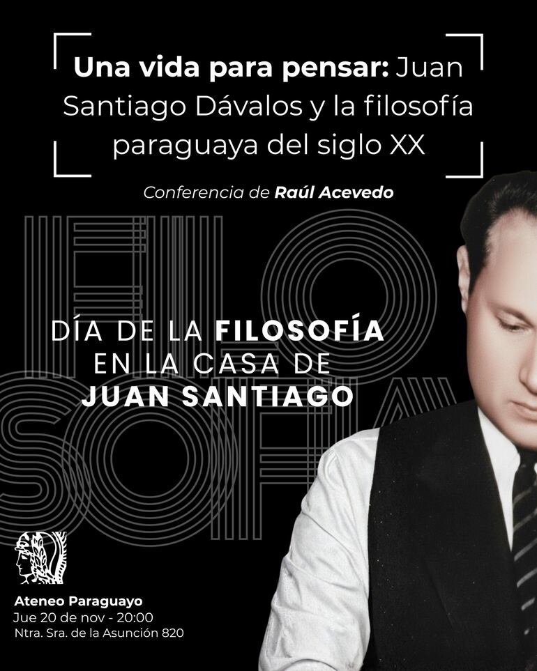 Afiche alusivo al encuentro sobre filosofía con el investigador Raúl Acevedo y el director del Ateneo, Manuel Martínez Domínguez.