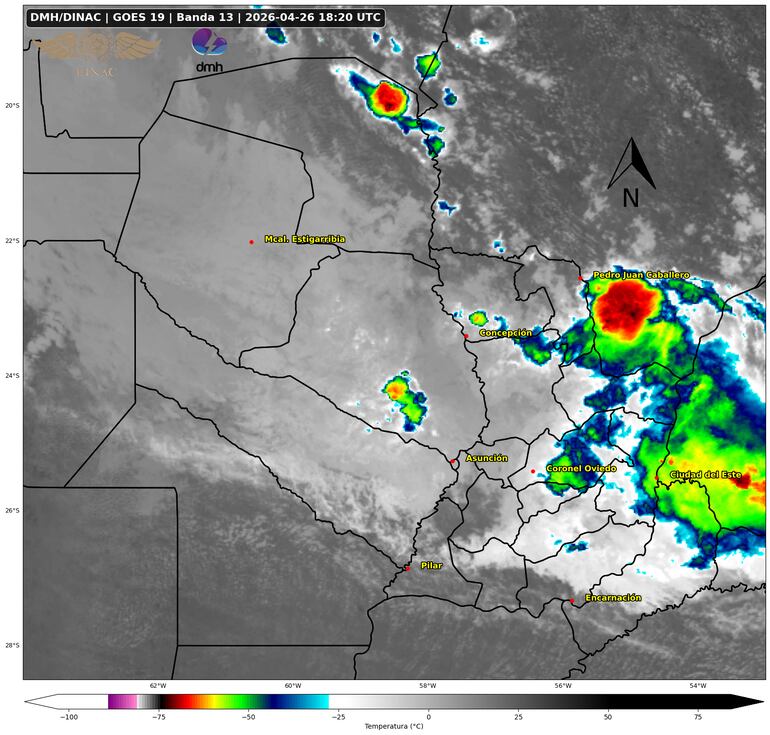 Núcleos de tormenta sobre el territorio nacional.
