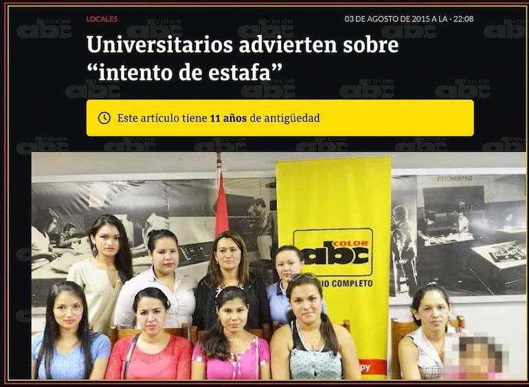 Un grupo de universitarias denunció un supuesto "intento de estafa" de la Universidad Sudamericana, en una visita a la redacción de ABC, el 3 de agosto del 2015.