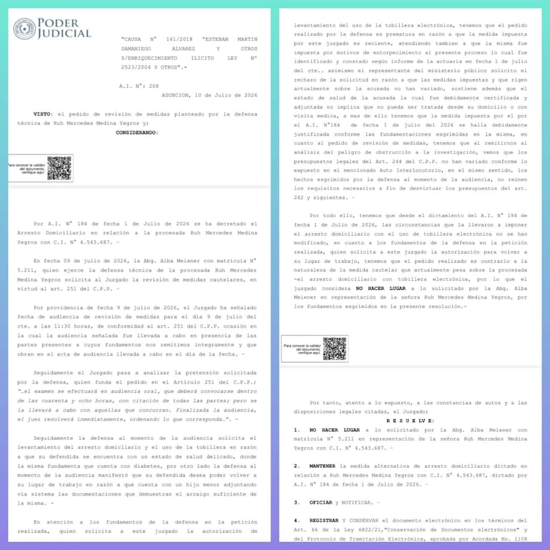 El juez Humberto Otazú, quien rechazó el pedido de levantamiento de arresto domiciliario y uso de tobillera electrónica solicitado por la defensa de Ruth Medina Yegros.
