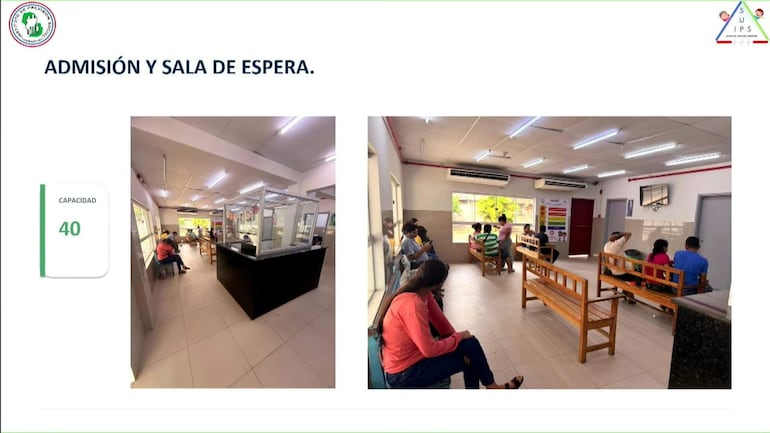 Personas en sala de espera del IPS, algunas con teléfonos, expresiones preocupadas, ambiente interior con luz artificial.