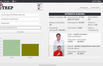 Informe electoral con resultados de elecciones internas; destaca el logo de TREP y datos de participación y votos.