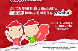 Pizza Hut donará parte de las recaudaciones de este lunes 12 a la Fundación Asoleu.
