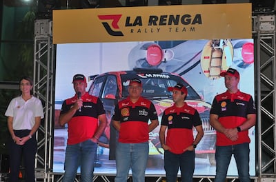 Luis Ortega, Carlos Zarca, Miguel Ortega y Fabrizio Chiriani, tripulaciones de los dos Skoda Fabia R5 del Team La Renga que ayer presentaron sus autos.