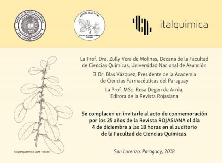 Invitaci&oacute;n a la celebraci&oacute;n de los 25 a&ntilde;os de Rojasiana.&nbsp;