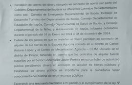 Reiteración de pedido de informe del concejal departamental de Itapúa, Oscar Flecha, sobre el destino de más de G. 5.000 millones del dinero público.