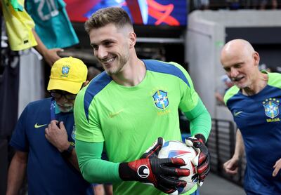 Bento Krepski, arquero de Brasil, en la entrada en calor durante la previa del partido contra Uruguay por los cuartos de final de la Copa América 2024 Las Vegas, Nevada, Estados Unidos.