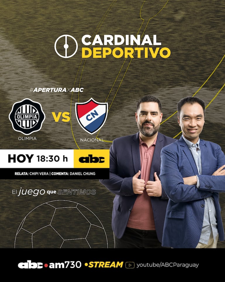 Olimpia vs. Nacional por ABC Cardinal 730 AM y ABC Paraguay en Youtube.