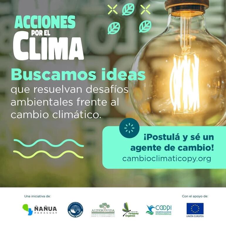 En el flyer invitan a programa de formación para jóvenes con ideas y proyectos para hacer frente al cambio climático.