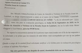 La notificación del Ministerio Público que publicó en su Instagram la mujer que mató a su hijo y se suicidó, en Lambaré.