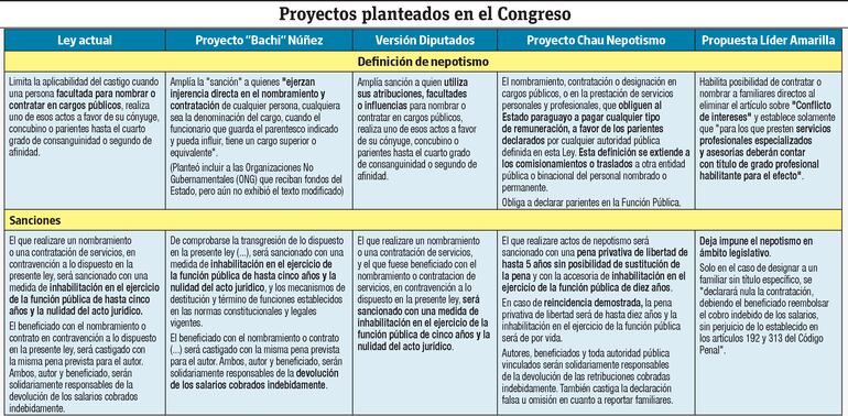 Diferentes proyecto de leyes sobre nepotismo en análisis.