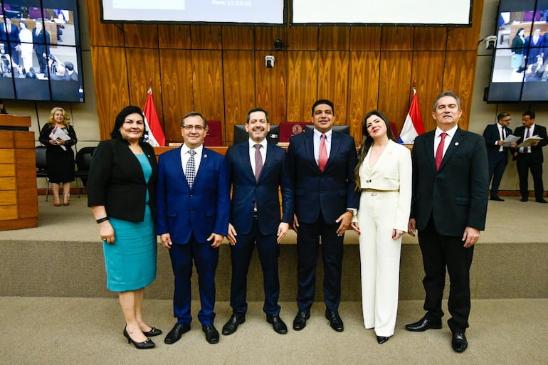 Los electos: María Constancia Benítez, Pastor Vera Bejarano, Raúl Latorre, Hugo Meza, Bettina Aguilera y Leonardo Saiz.