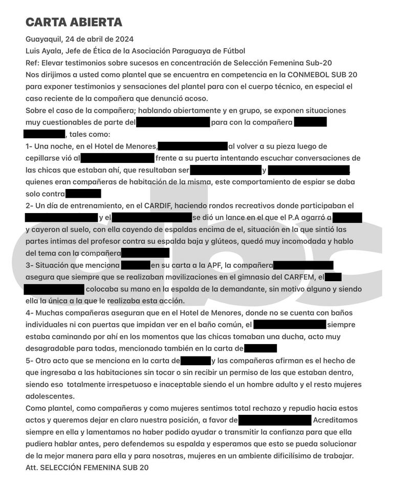 La carta abierta de la selección paraguaya Sub 20 a la APF.
