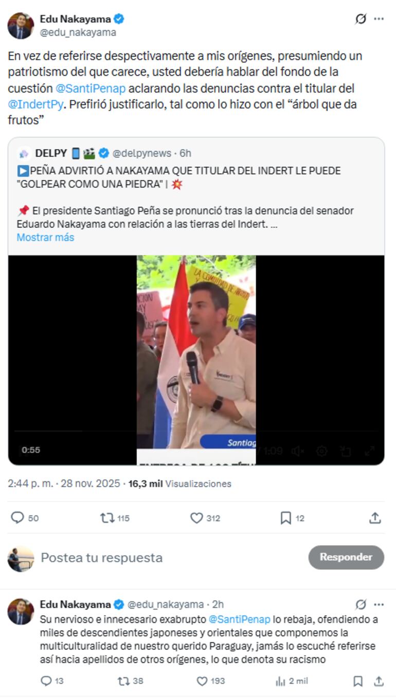 Respuesta de Eduardo Nakayama a Santiago Peña.