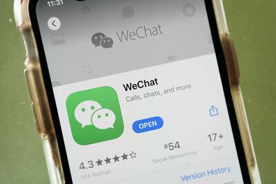 La app de WeChat vista en la pantalla de un teléfono inteligente.