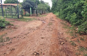 El camino en mal estado del barrio Jata'i de la capital de Misiones.