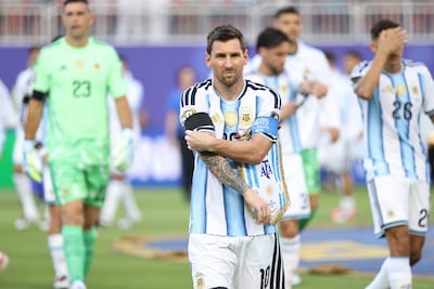 GR7028. KANSAS (ESTADOS UNIDOS), 11/07/2026.- Lionel Messi de Argentina reacciona este sábado, en un partido de cuartos de final del Mundial de la FIFA 2026 entre Argentina y Suiza en el estadio Arrowhead de Kansas (EE.UU.). EFE/ Kenneth Fernández