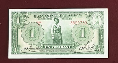 Primeros billetes de G. 1 emitidos por el Banco del Paraguay (BCP) en 1944