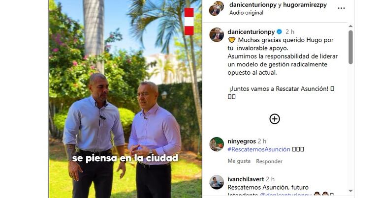 El exdiputado Hugo Ramírez (izq.) junto al diputado Daniel Centurión, precandidato a intendente de Asunción por Añetete.