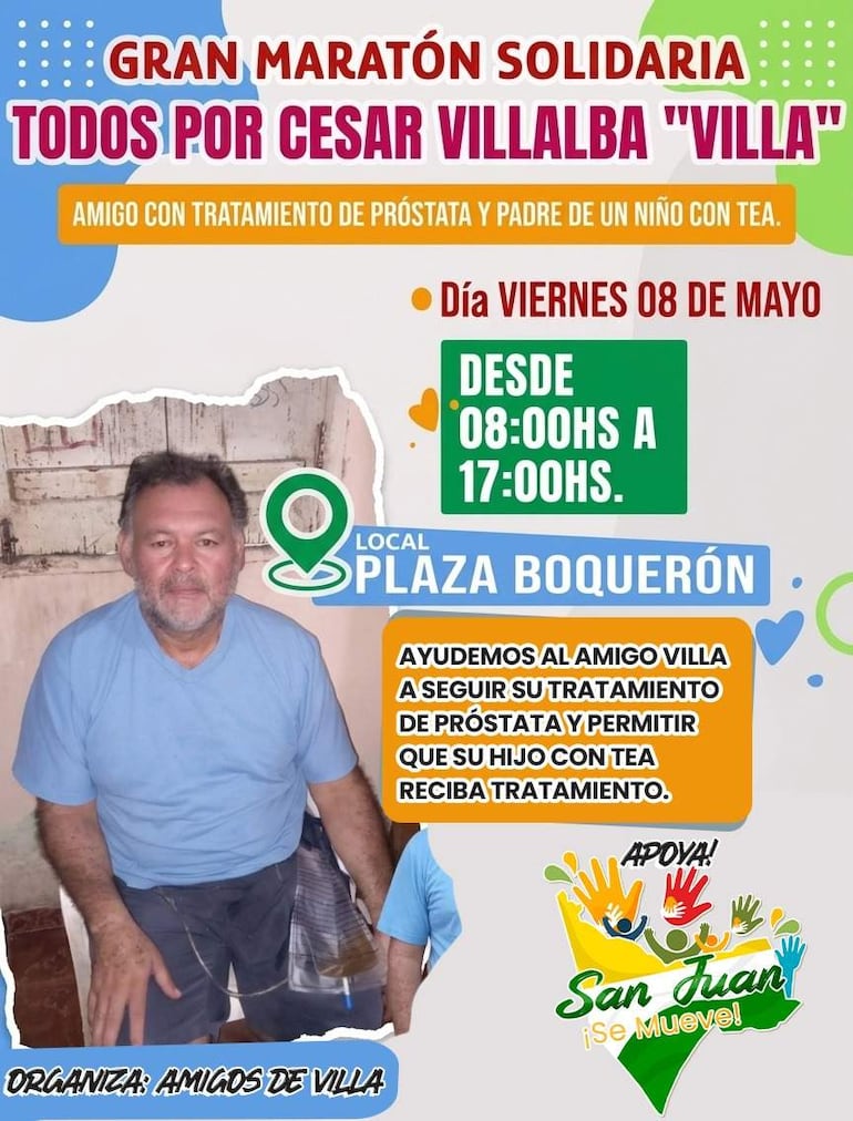 Realizarán maratón solidaria a César Villalba, quien iba a rifar su casa