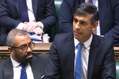 Primer ministro británico, Rishi Sunak, en la Cámara de los comunes.