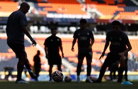 Los jugadores de Pachuca participan en un entrenamiento previo a un partido del Mundial de Clubes 2025 frente Red Bull Salzburgo en el estadio TQL, en Cincinnati, Estados Unidos.