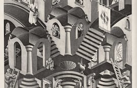 M. C. Escher, Convexo y cóncavo, litografía, 1955.