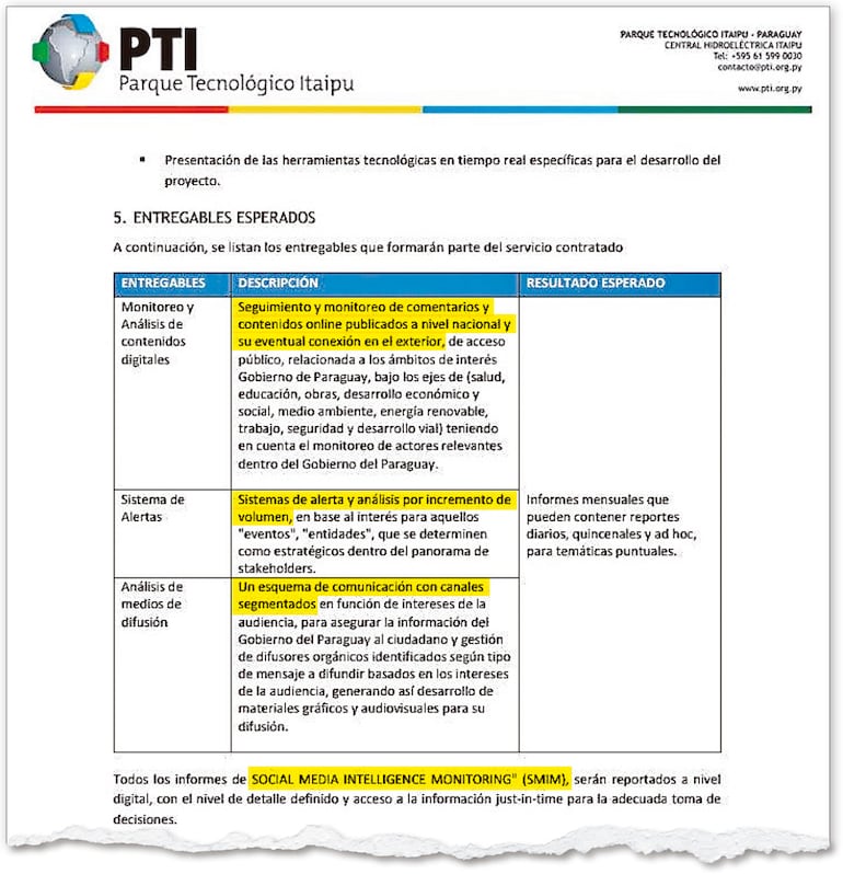Los términos del Mitic detallan el montaje de un esquema de “inteligencia” en redes sociales.