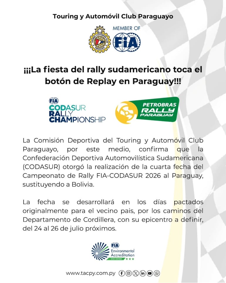 Comunicado oficial del TACPy.