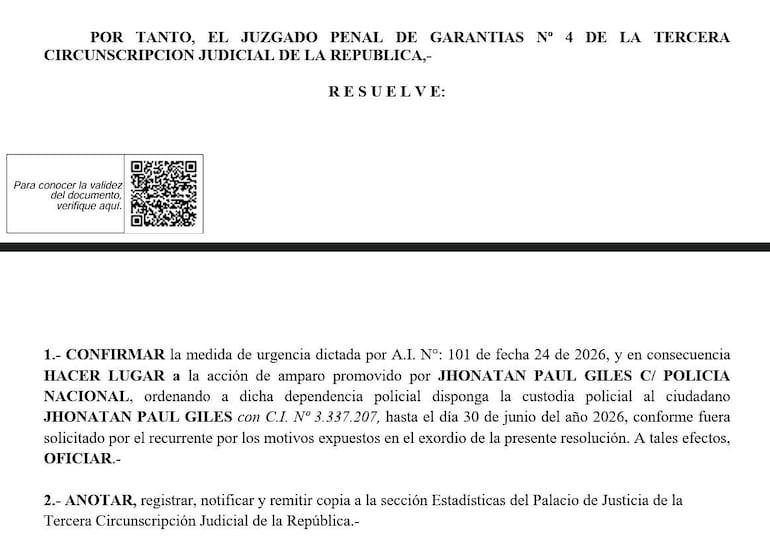 Documento oficial del Juzgado con texto legal, encabezado y código QR.