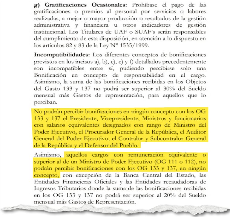 Incompatibilidad taxativa sobre los pagos extras en el decreto reglamentario del PGN 2024.