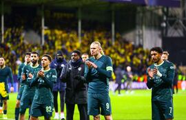 Bodo (Norway), 20/01/2026.- Erling Braut Haaland and the rest of the Manchester City players after UEFA Champions League soccer match between Bodo/Glimt and Manchester City at Aspmyra Stadium in Bodo, Norway, 20 January 2026. (Liga de Campeones, Noruega) EFE/EPA/Mats Torbergsen NORWAY OUT