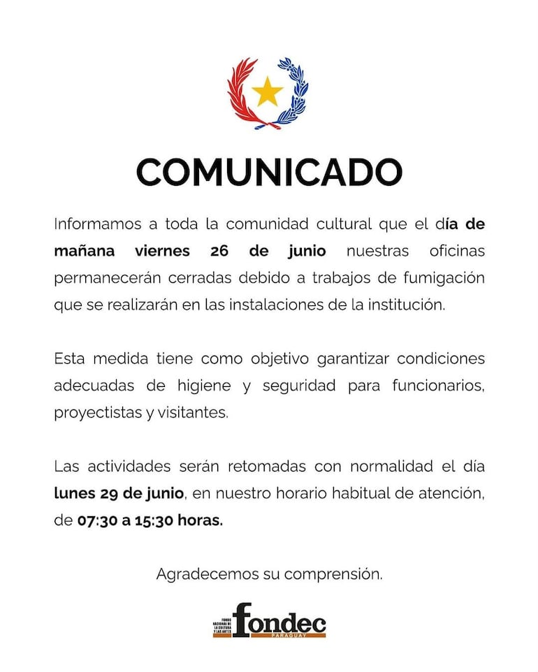 Comunicado del Fodenc.