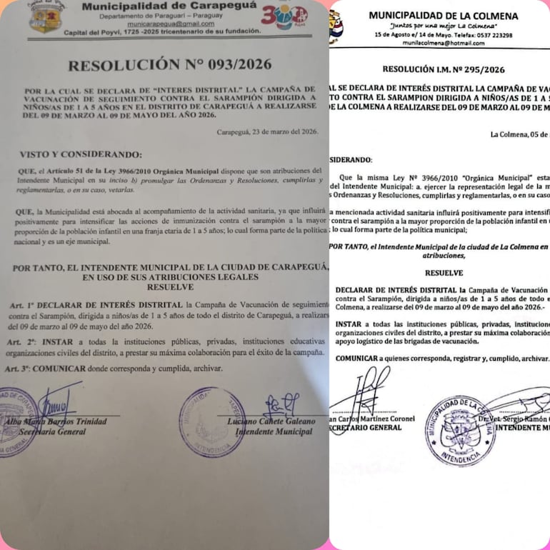 La mayoría de los distritos de Paraguarí declararon de interés municipal la campaña de vacunación contra el sarampión.
