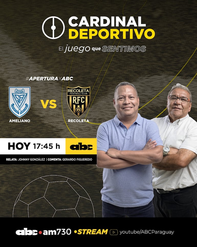 Sportivo Ameliano vs. Recoleta FC, por ABC Cardinal 730 AM y ABC Paraguay en Youtube.