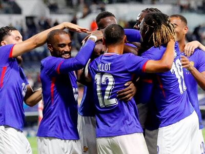 Los jugadores de Francia celebran un gol en el partido frente a Paraguay en un amistoso previo a los Juegos Olímpicos.