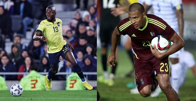 AMDEP3355. BOGOTÁ (COLOMBIA), 20/06/2024.- Combo de fotografías de archivo donde aparecen los futbolistas el ecuatoriano Enner Valencia (i) y el venezolano Salomón Rondón. Los goles en el Ecuador ante Venezuela tienen nombre: Enner Valencia y Salomón Rondón. Ambos de 34 años, el delantero venezolano y el ecuatoriano encaran la que será con toda probabilidad su última Copa América todavía como referentes absolutos. Por sus botas pasa el peso ofensivo de la Vinotinto y de la Tri. EFE/ARCHIVO