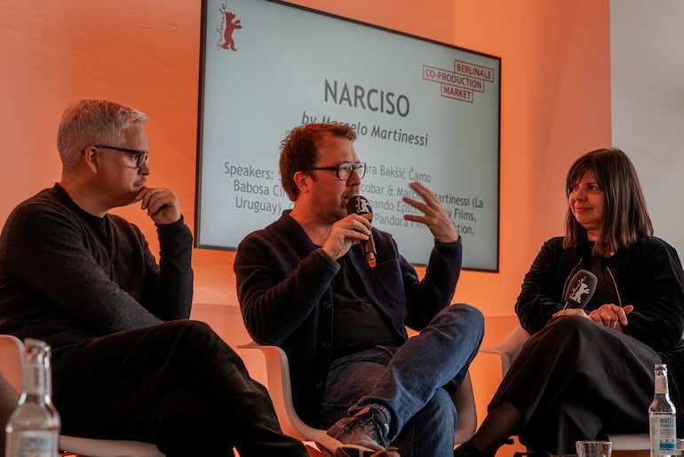 Sebastián Peña Escobar y Marcelo Martinessi ofrecieron una charla acerca de "Narciso" en el Berlinale Co-production Market.